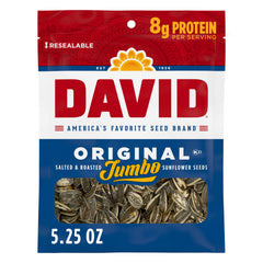 David front pack showing roasted salted jumbo seeds and portable convenience