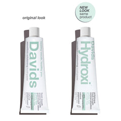 Davids tube close-up label highlighting nano hydroxyapatite benefit: ingredient transparency