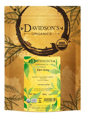 Davidson's front package of Earl Grey 16-ounce organic bag showing brand and bulk size benefits