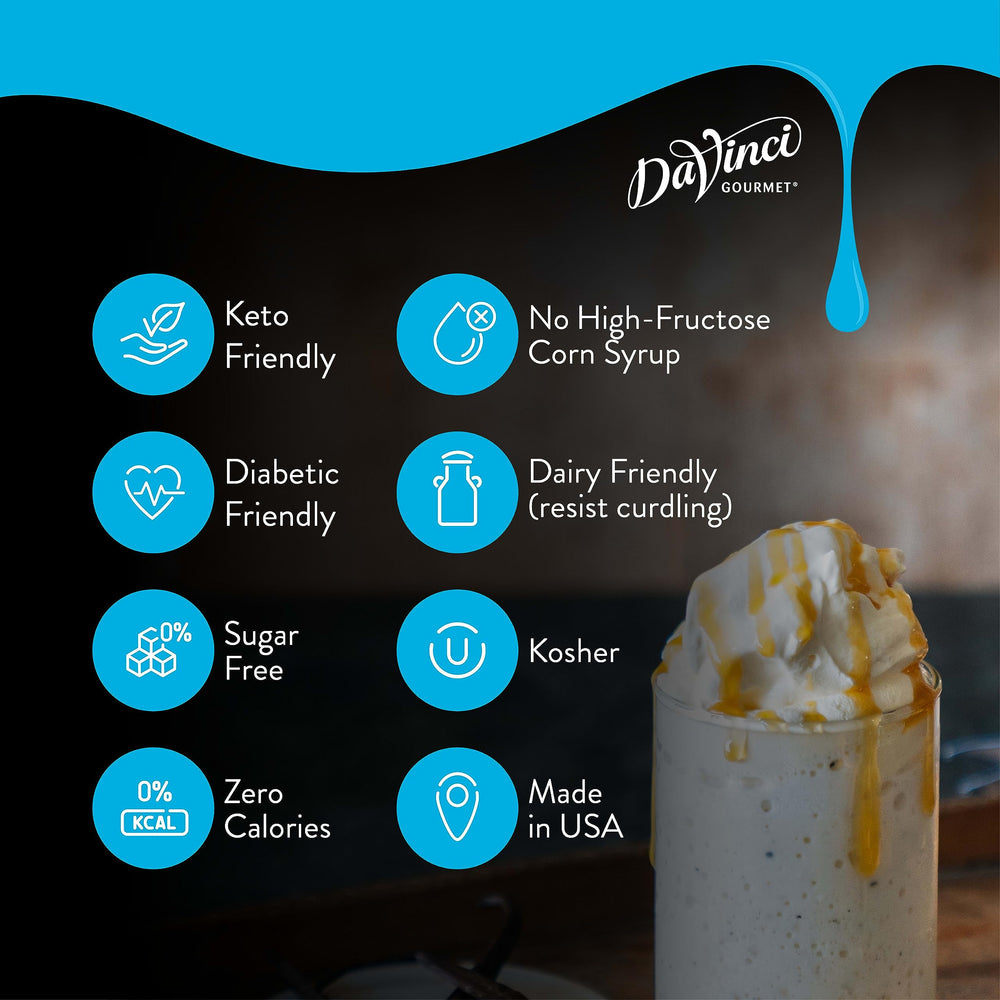 DaVinci Gourmet label close-up showing ingredients and usage benefit
