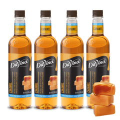 DaVinci Gourmet front packaging showing four bottles and benefits