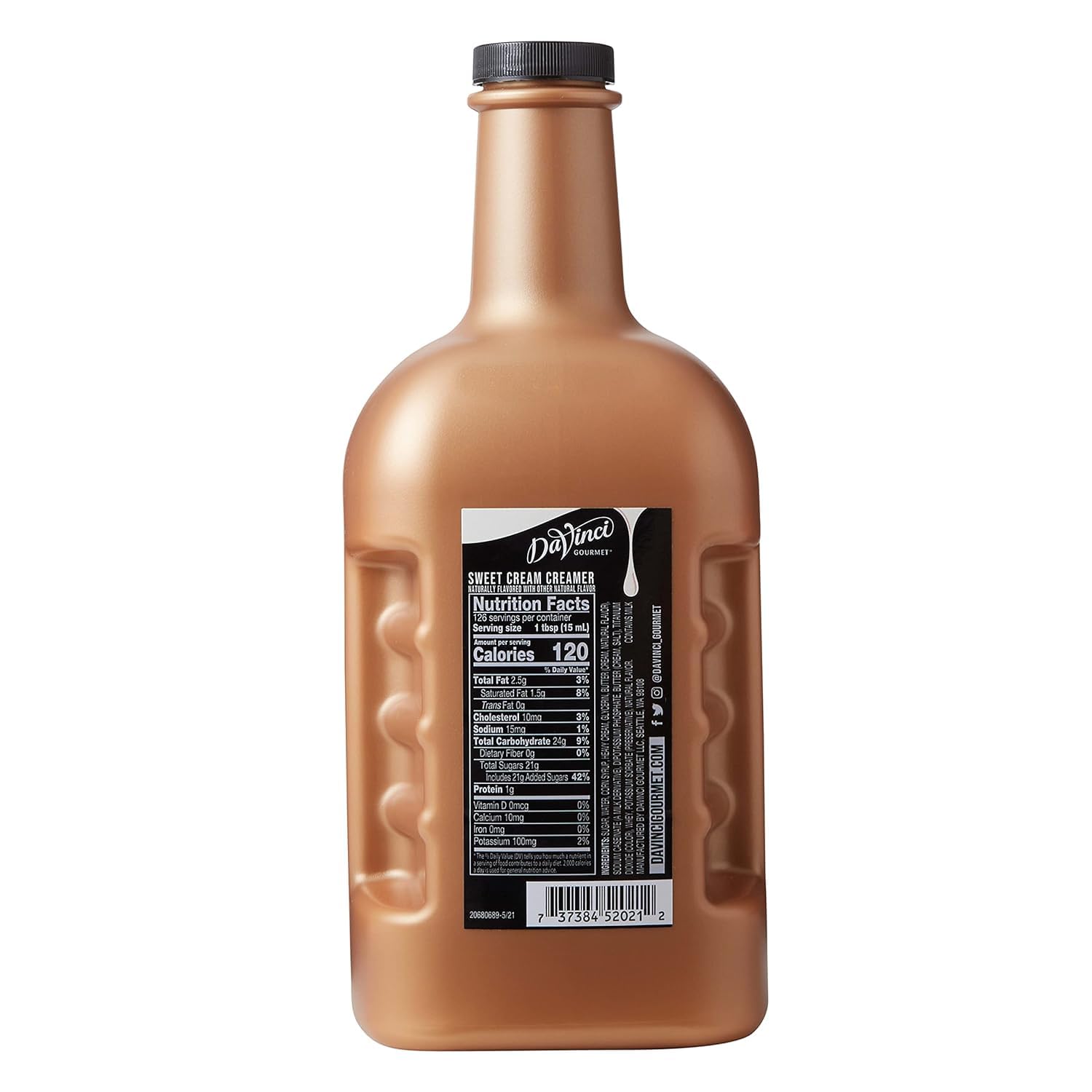 DaVinci Gourmet label close-up displaying ingredients and quality benefit