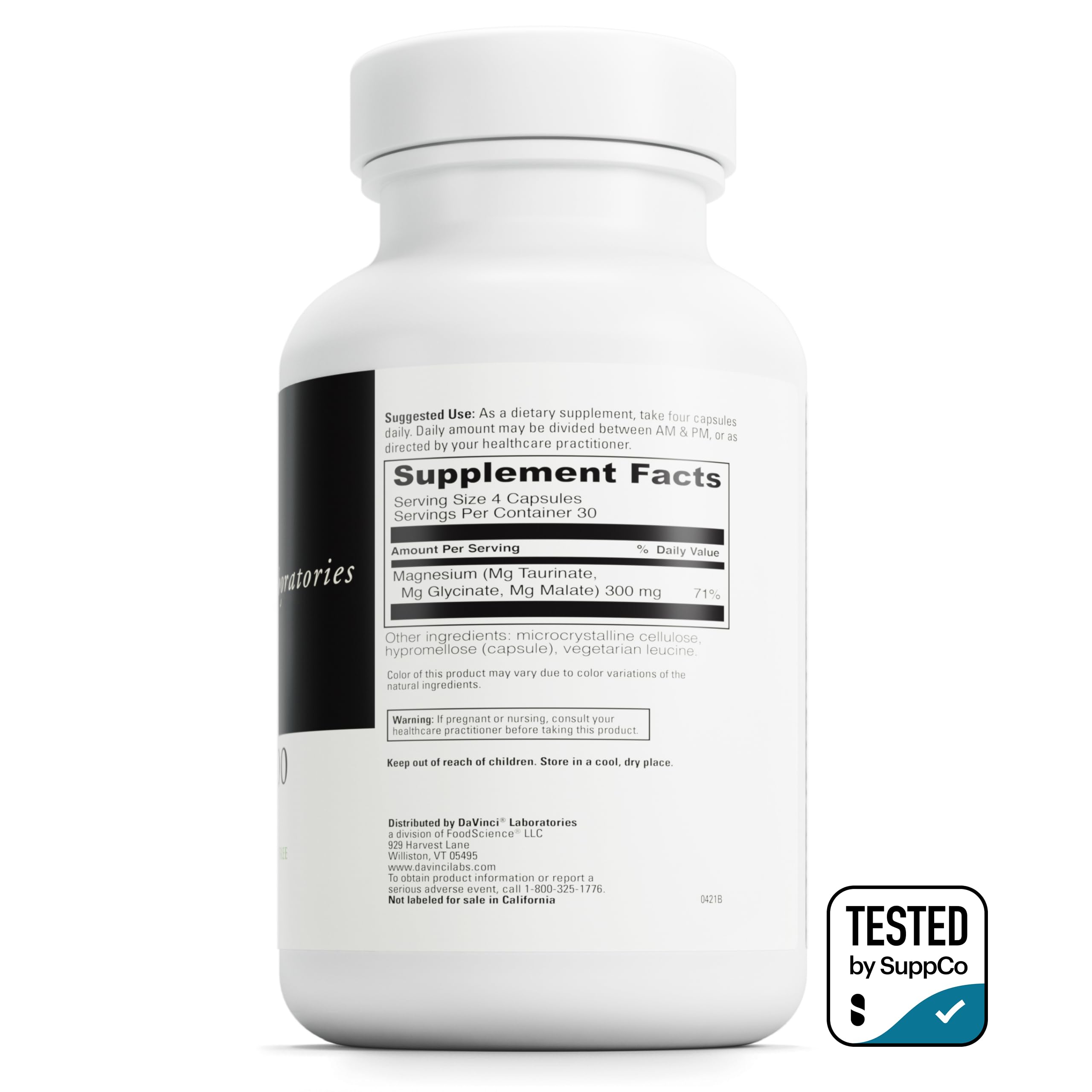 Close-up of DaVinci Tri-Mag 300 capsules highlighting smooth coating and easy swallowing
