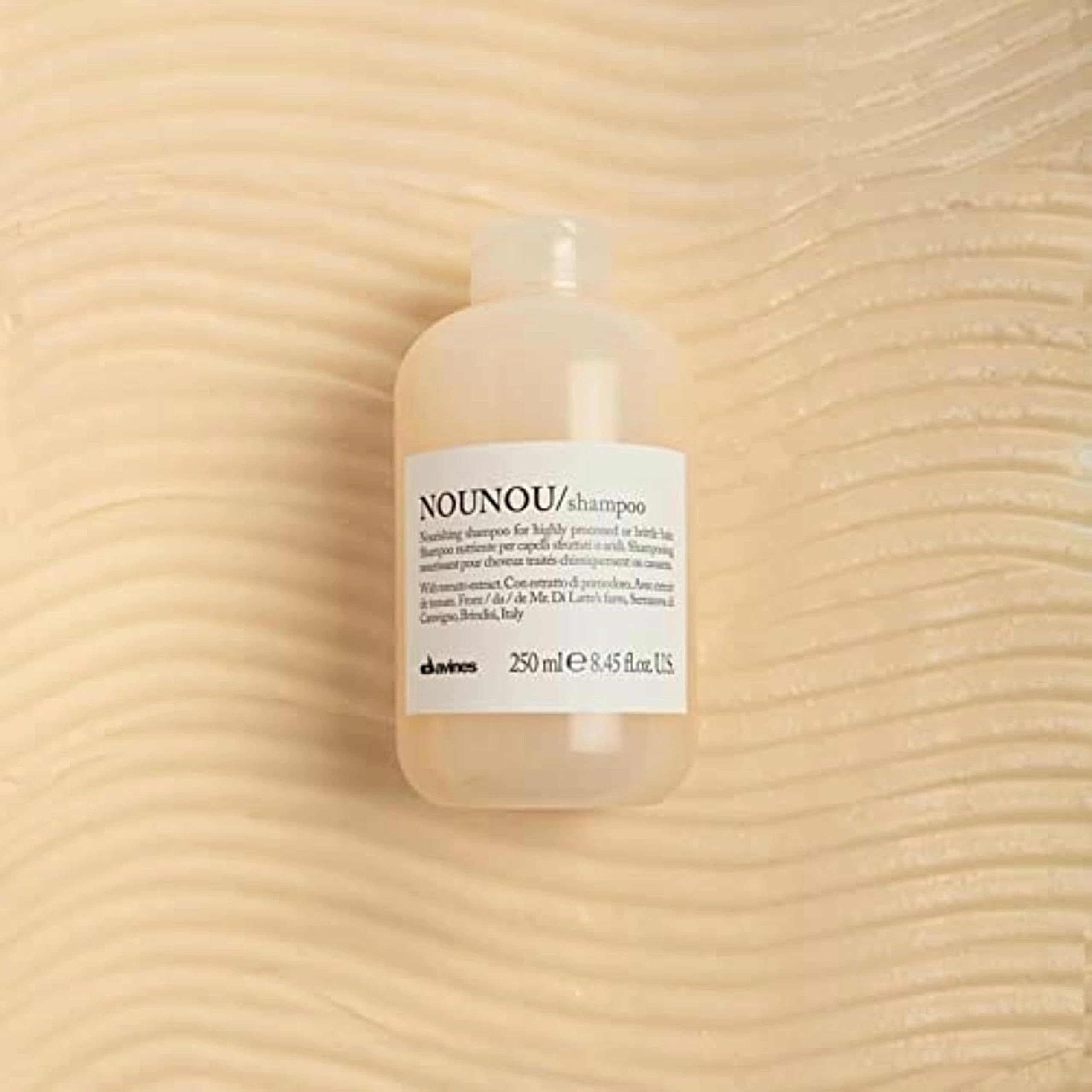 Davines back label of NOUNOU shampoo with ingredients and usage details