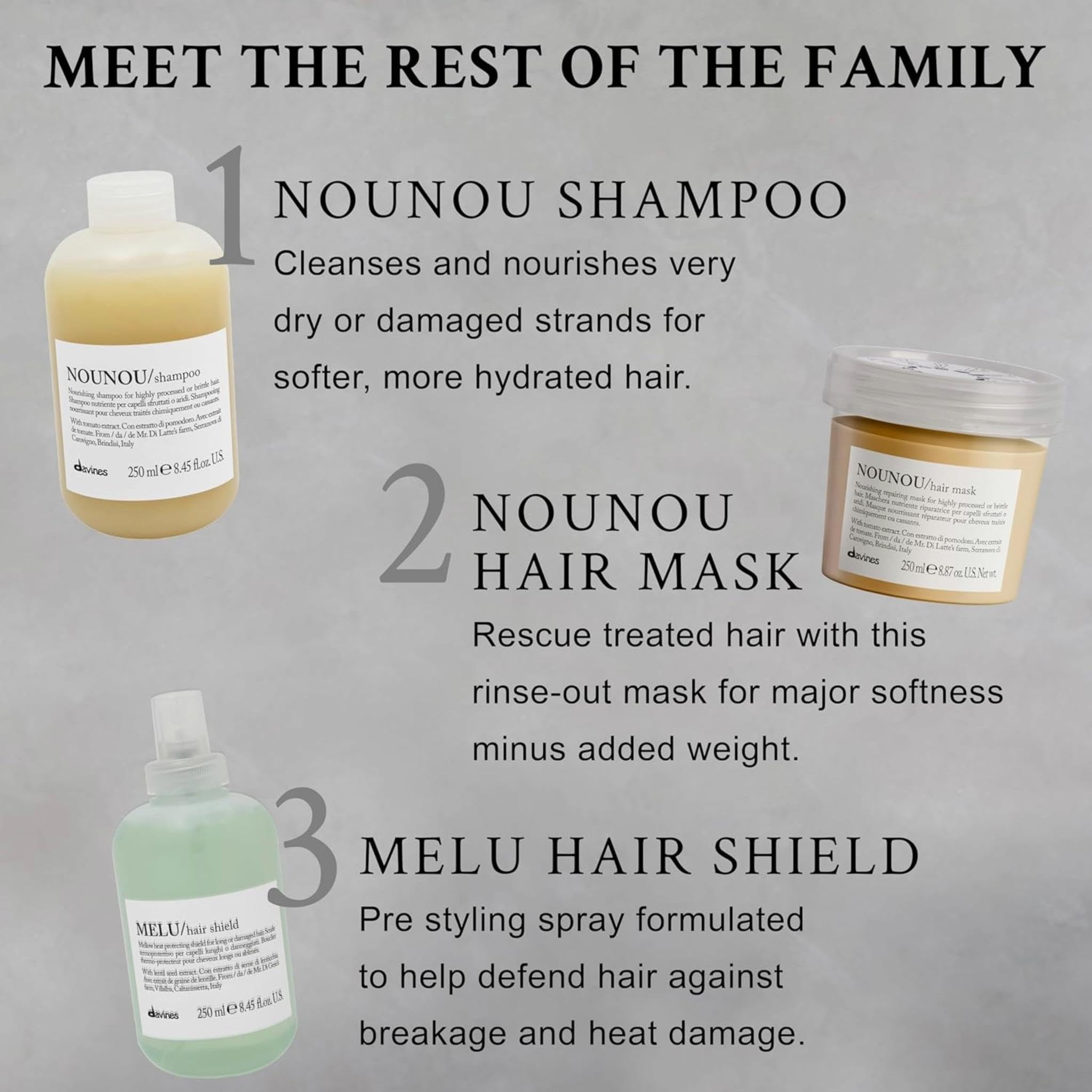 Davines NOUNOU paired with NOUNOU mask to show combined intensive hydration benefit