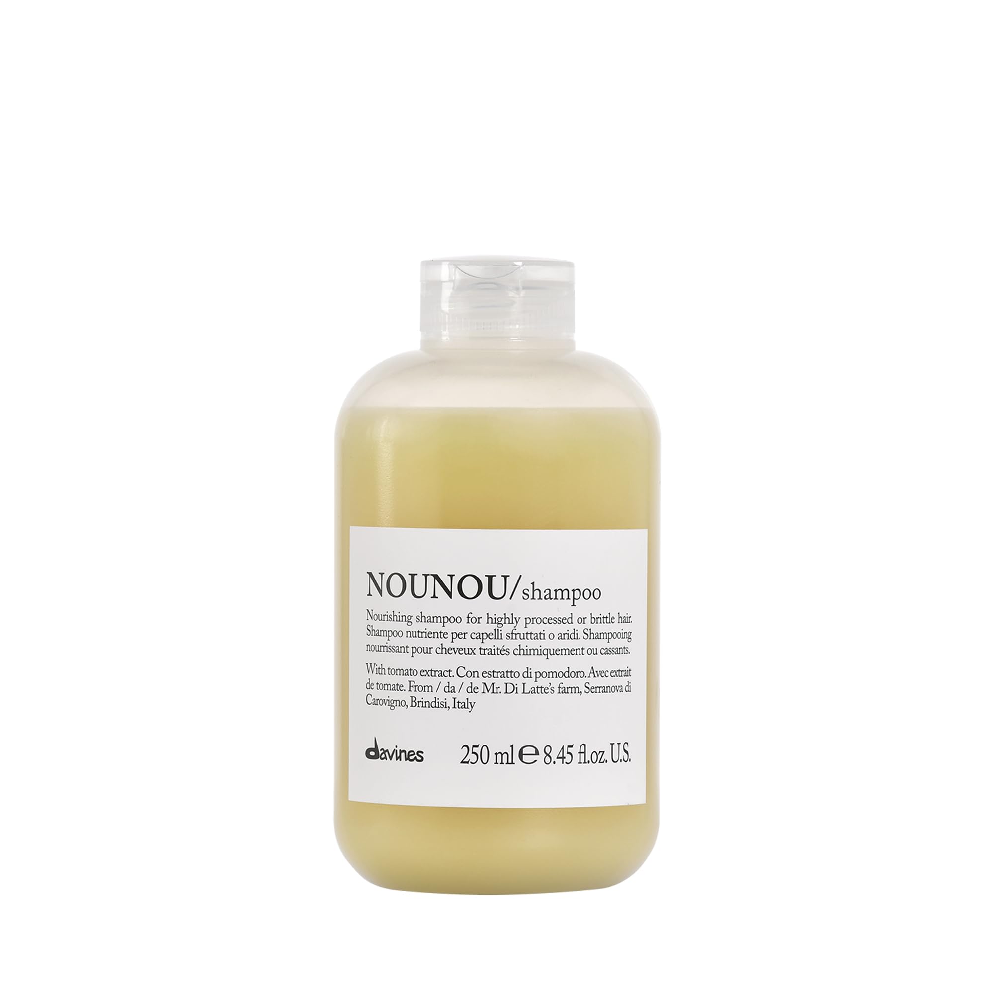 Davines front bottle showing NOUNOU shampoo label and nourishing benefits