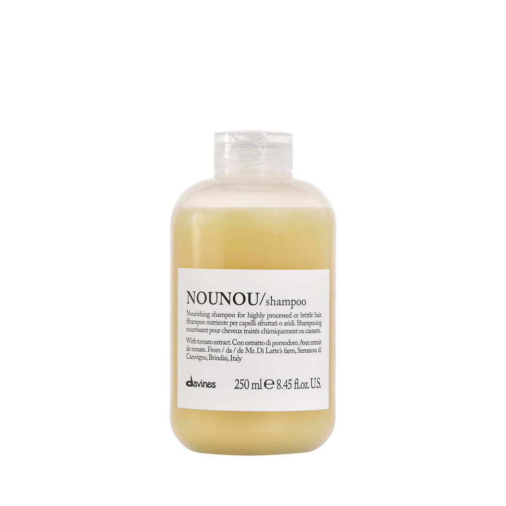 Davines front bottle showing NOUNOU shampoo label and nourishing benefits