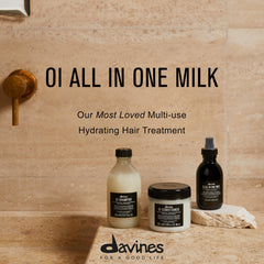 Davines bottle next to a hand demonstrating compact 1.7 oz portability