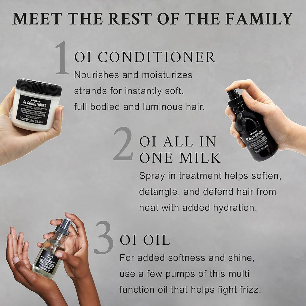 Davines OI Oil in beach bag lifestyle shot showing on-the-go frizz control benefit