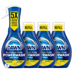 Dawn Powerwash front packaging showing spray bottle and lemon refills for fast grease removal