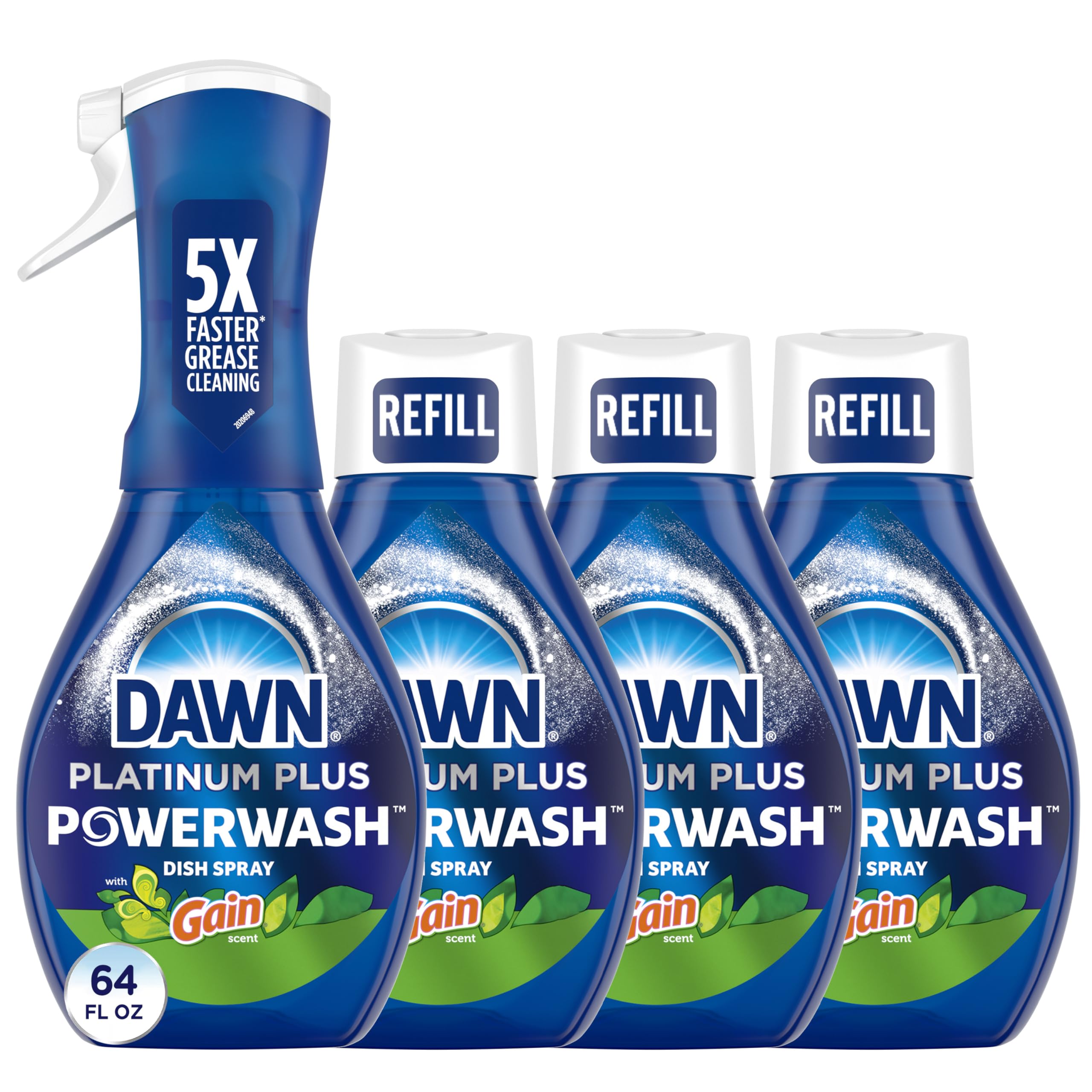 Dawn Powerwash Gain front packaging showing kit and refills for compact storage