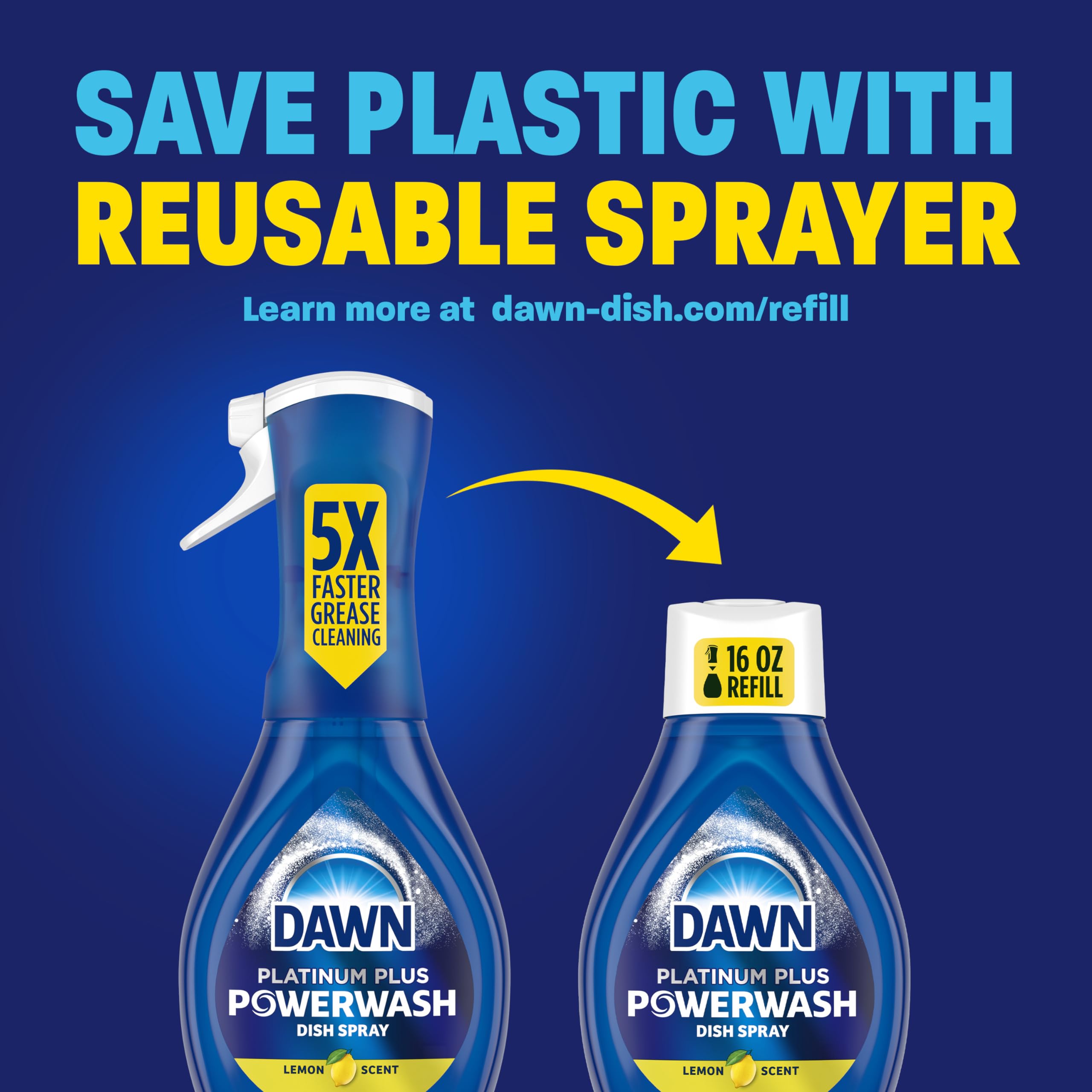 Dawn Powerwash bottle beside a drinking glass for size comparison and home-friendly capacity