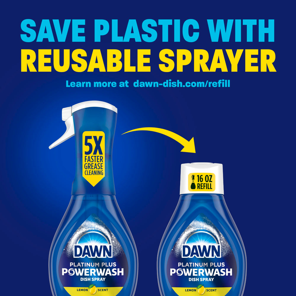 Dawn Powerwash bottle beside a drinking glass for size comparison and home-friendly capacity