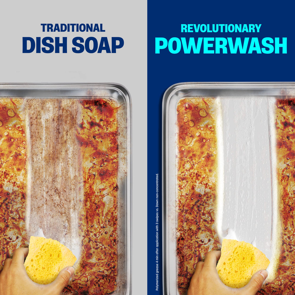 Dawn Powerwash cleaning a stovetop highlighting grease-cutting action for quick surface wipe-downs