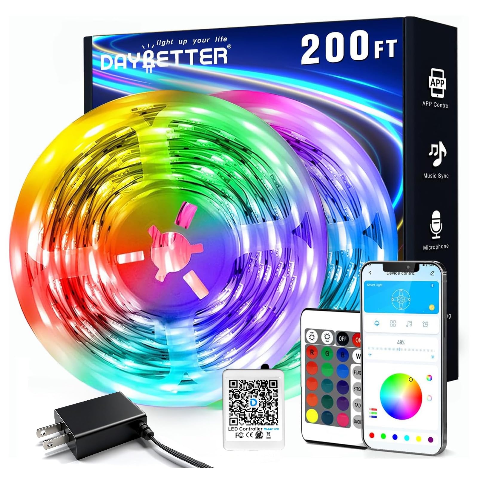 DAYBETTER front packaging showing 200ft LED kit and benefits