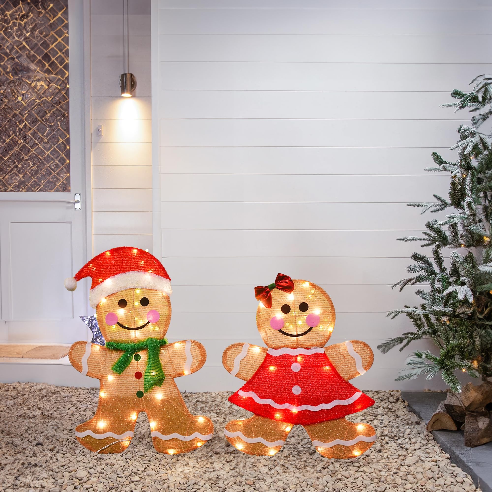 Dazzle Bright entryway styled with gingerbread men, enhances holiday porch presentation