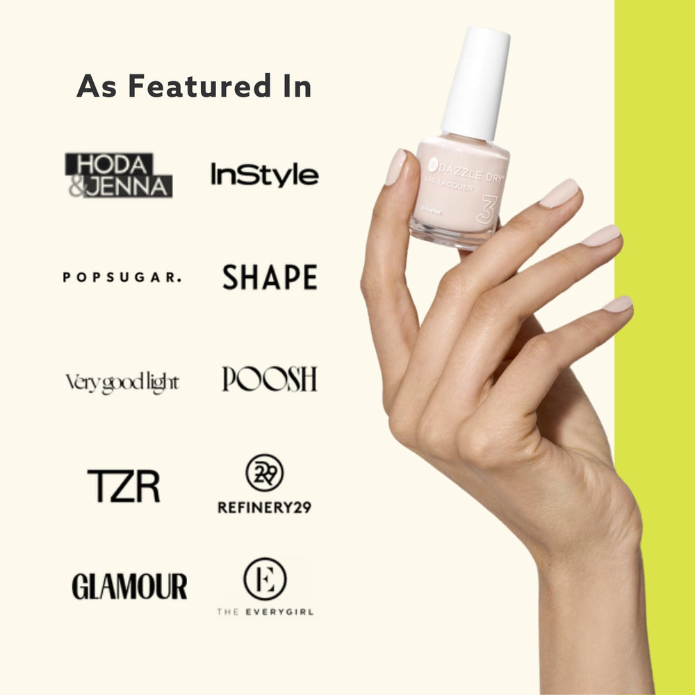 Dazzle Dry 4 fl oz bottle next to common objects to show size and salon-ready volume