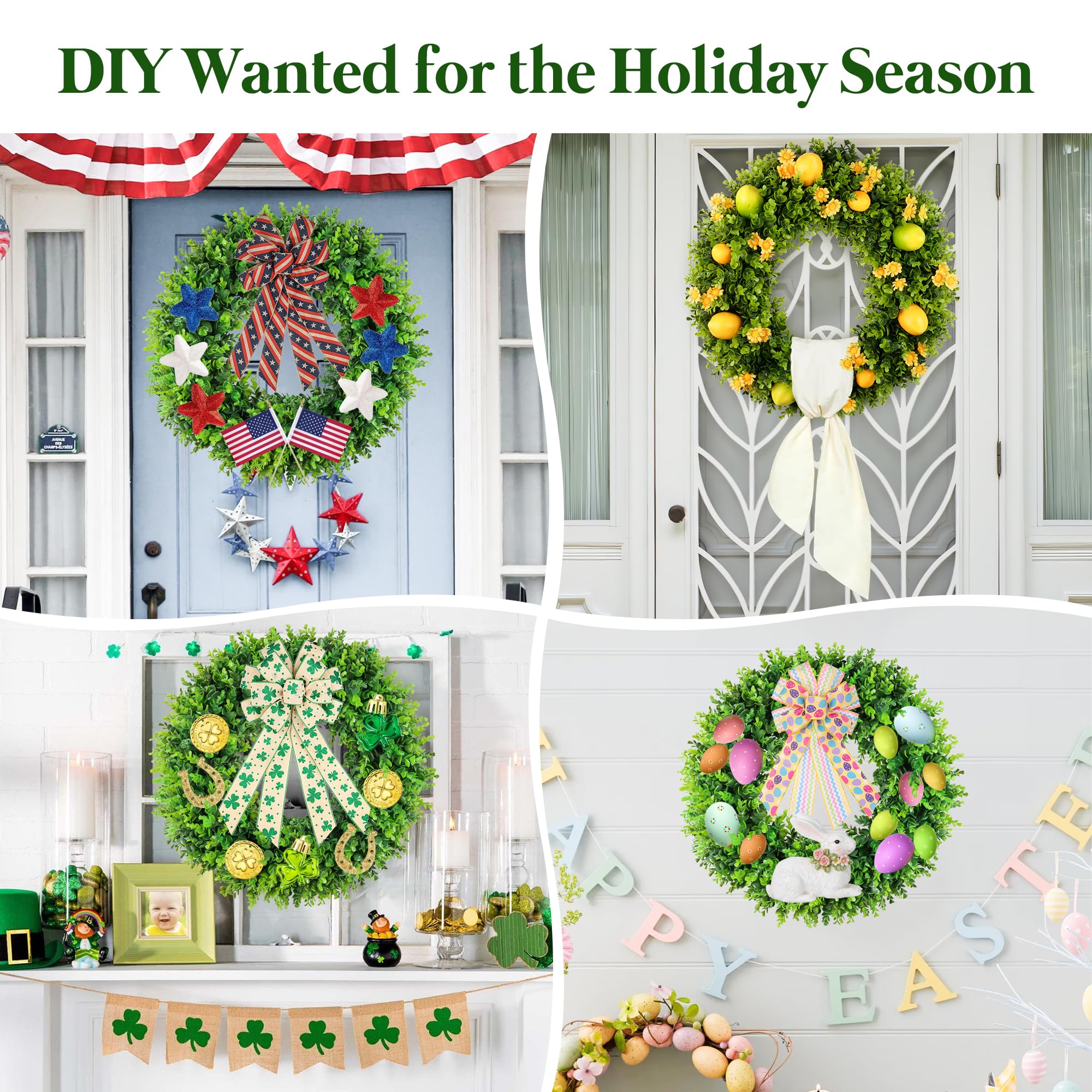 DDHS wreath hung on a white front door creating instant entryway charm