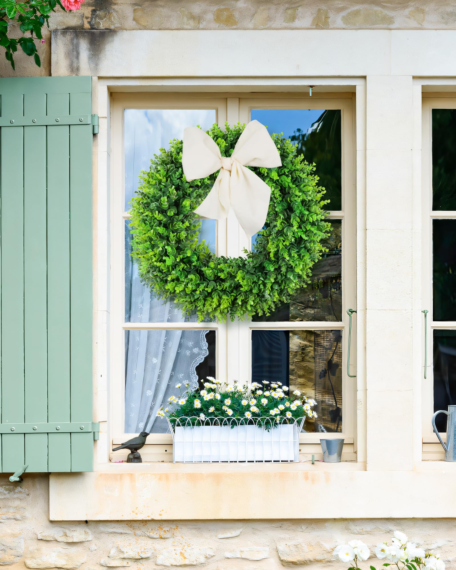 DDHS wreath beside measuring tape showing 20-inch size accuracy