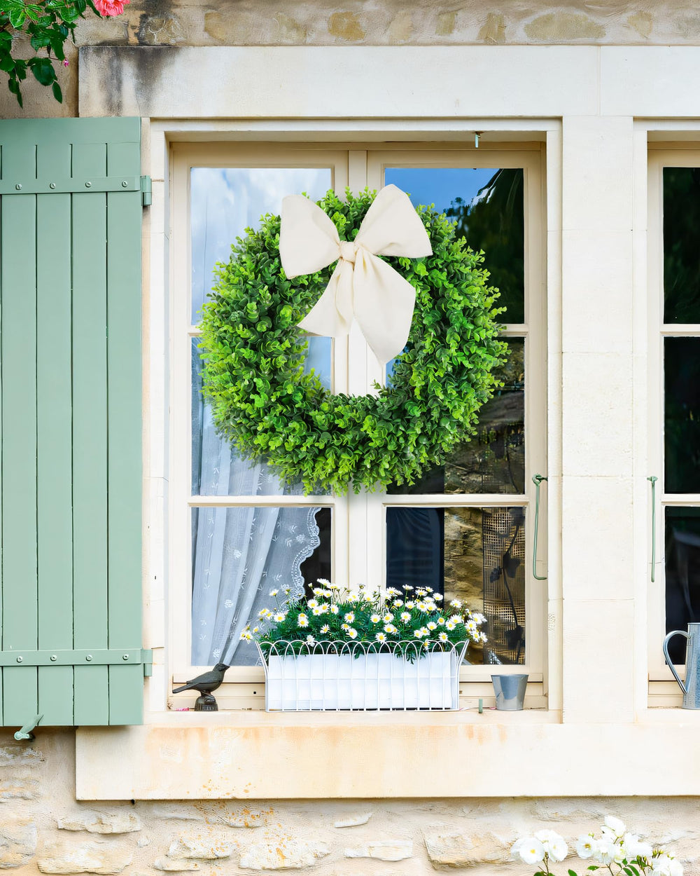 DDHS wreath beside measuring tape showing 20-inch size accuracy