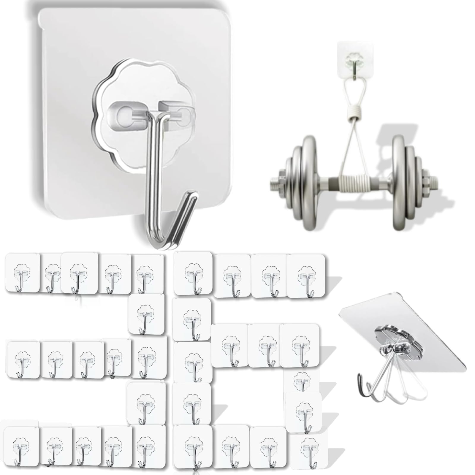DDMY front pack of 36 clear adhesive hooks showing value pack benefit