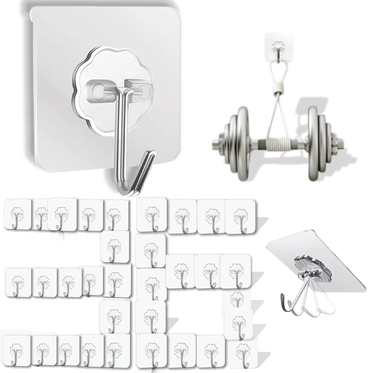 DDMY front pack of 36 clear adhesive hooks showing value pack benefit