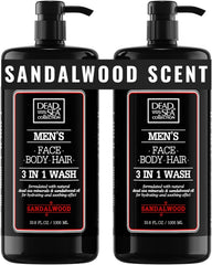 Dead Sea Collection front packaging showing sandalwood 3-in-1 benefits
