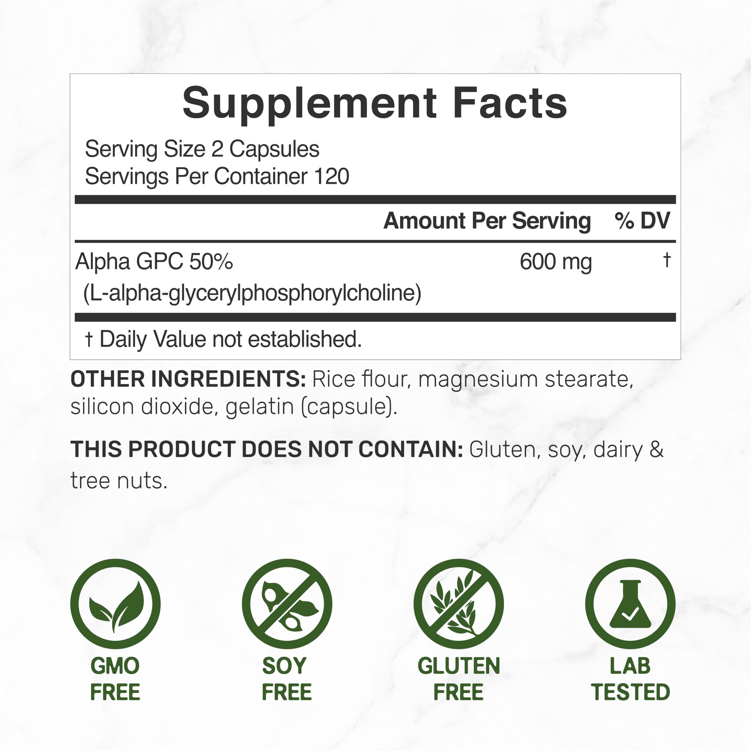 DEAL SUPPLEMENT bottle cap and clear label showing serving details