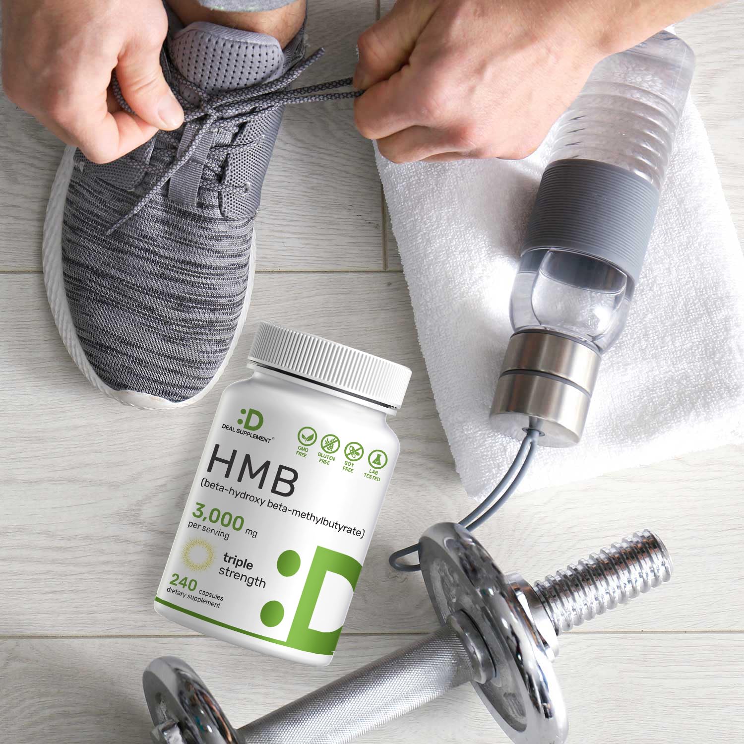 DEAL SUPPLEMENT used in gym setting demonstrating convenience for workout recovery