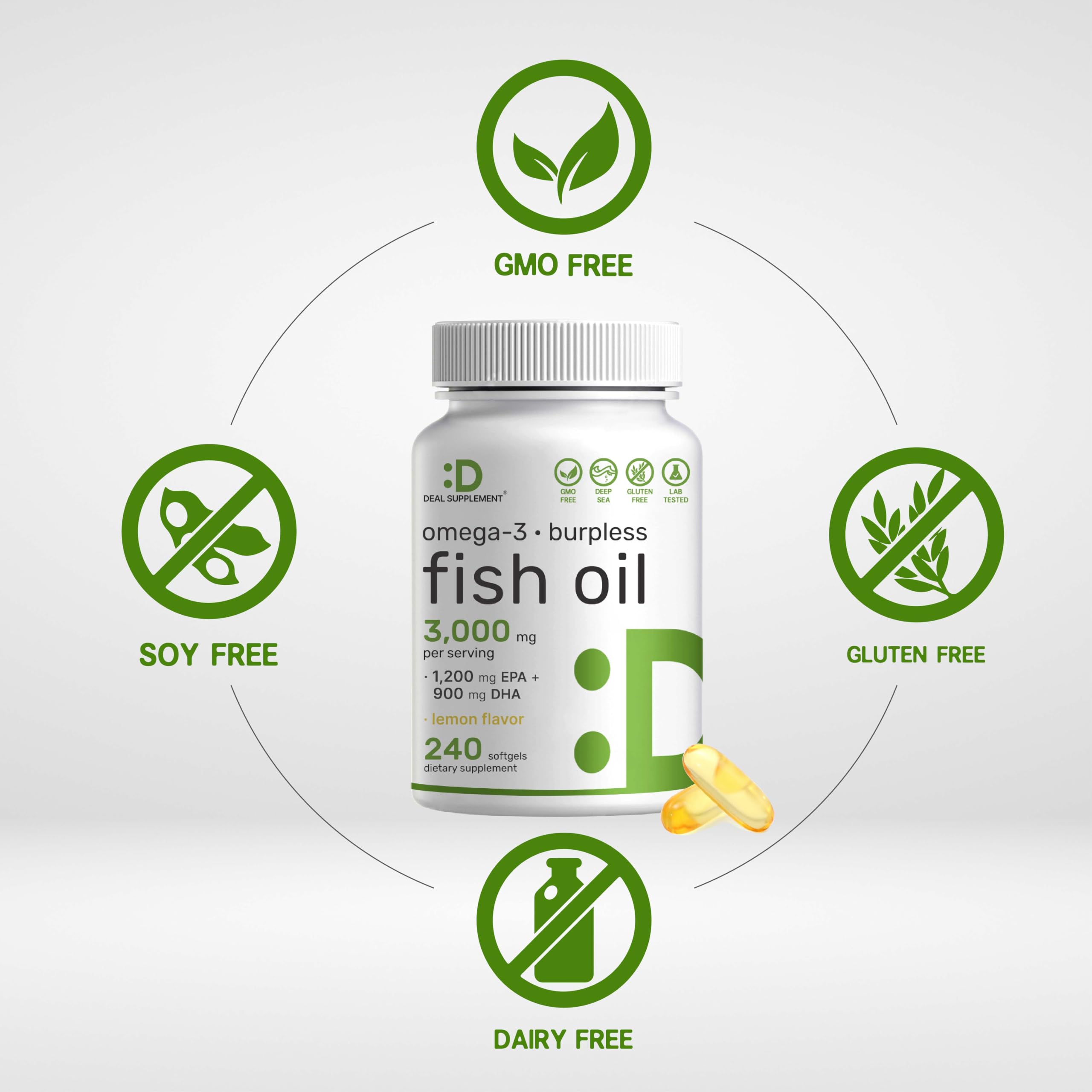 DEAL SUPPLEMENT softgels on spoon with lemon wedge highlighting pleasant flavor