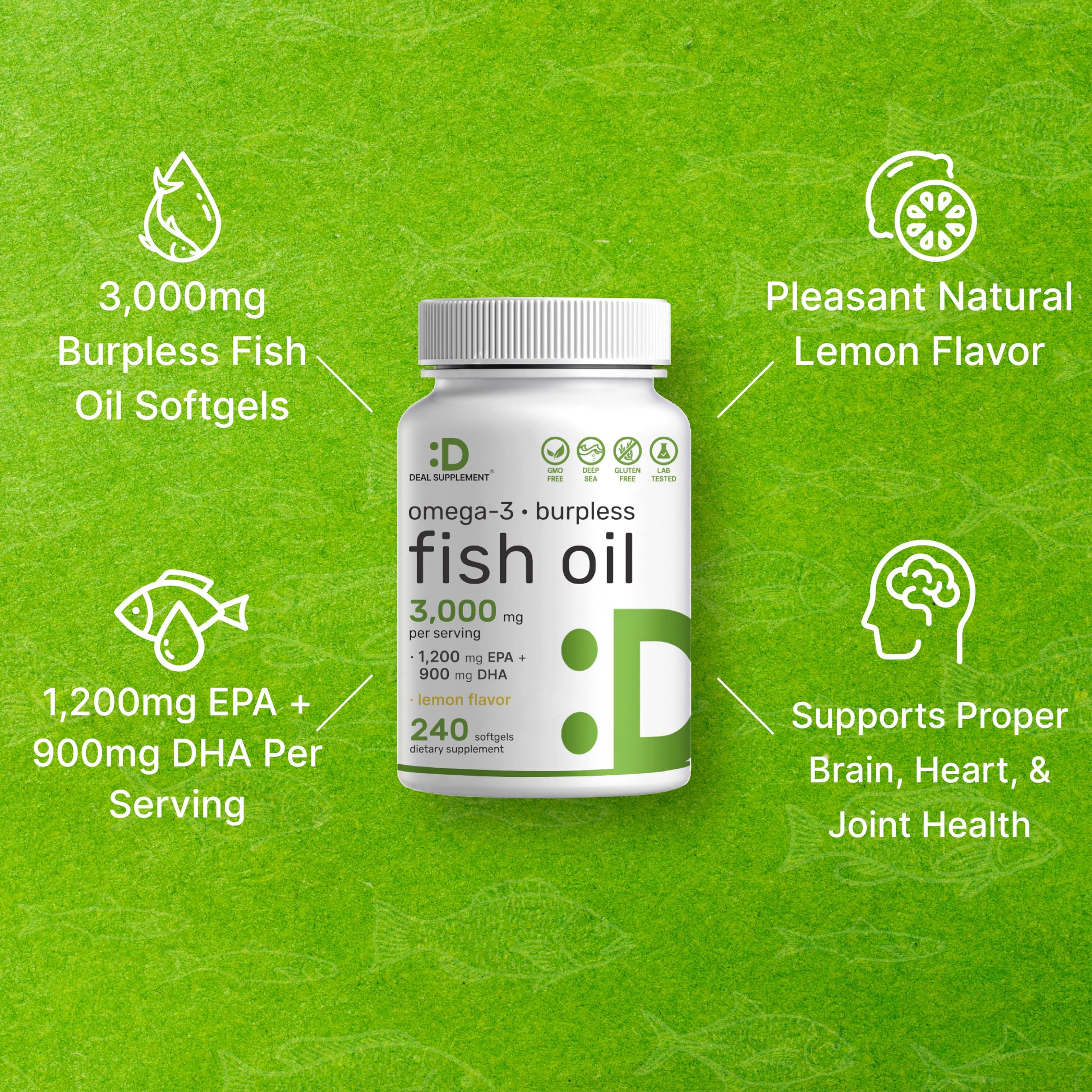 DEAL SUPPLEMENT bottle beside hand showing capsule size and convenient daily dosing