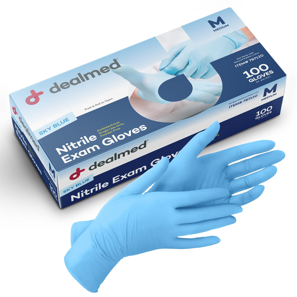 Dealmed glove beside a hand for scale, confirming small size fit clarity