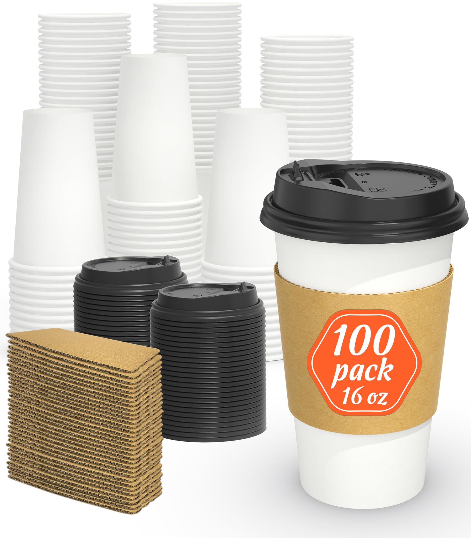 Dealusy front packaging showing 100 cups, lids, sleeves and clear product benefit
