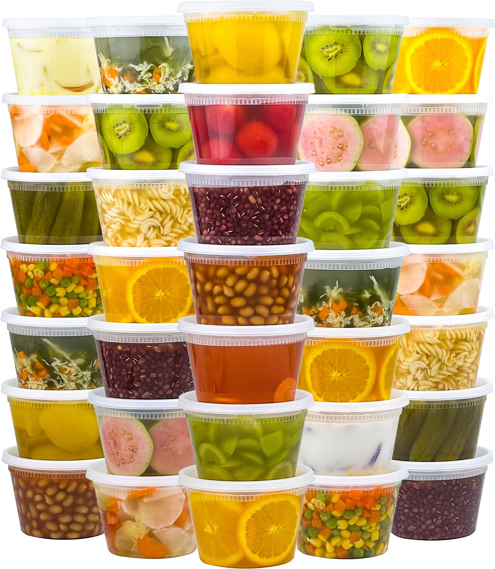 Dealusy front view of 16 oz deli containers showing clear durable design and organization benefit