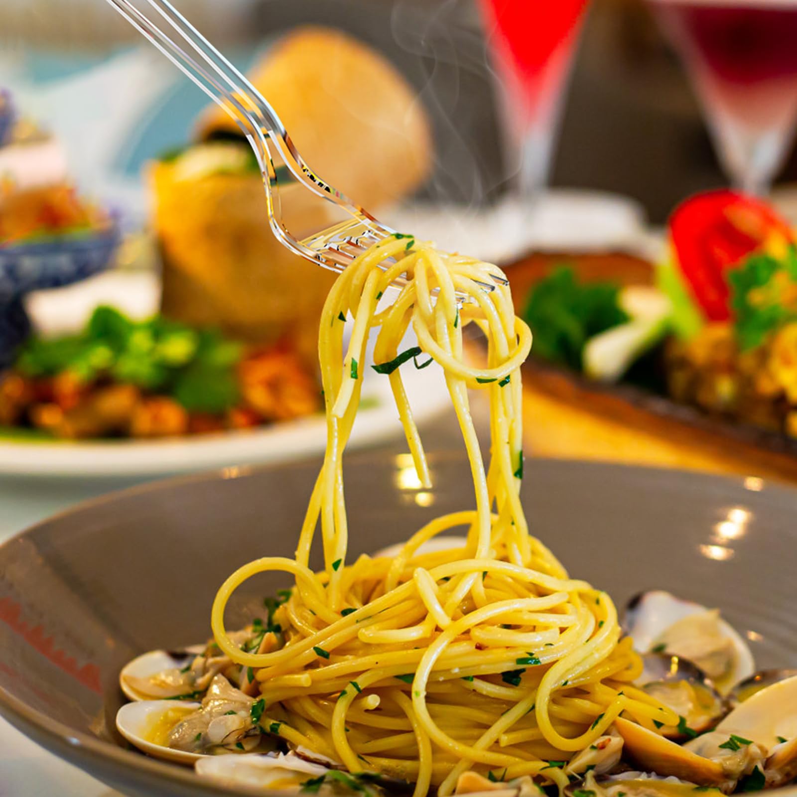 Dealusy forks beside standard tableware showing size and sturdiness benefit