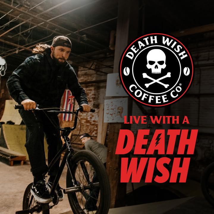 Death Wish Coffee bag label close-up showing Fair Trade and USDA Organic