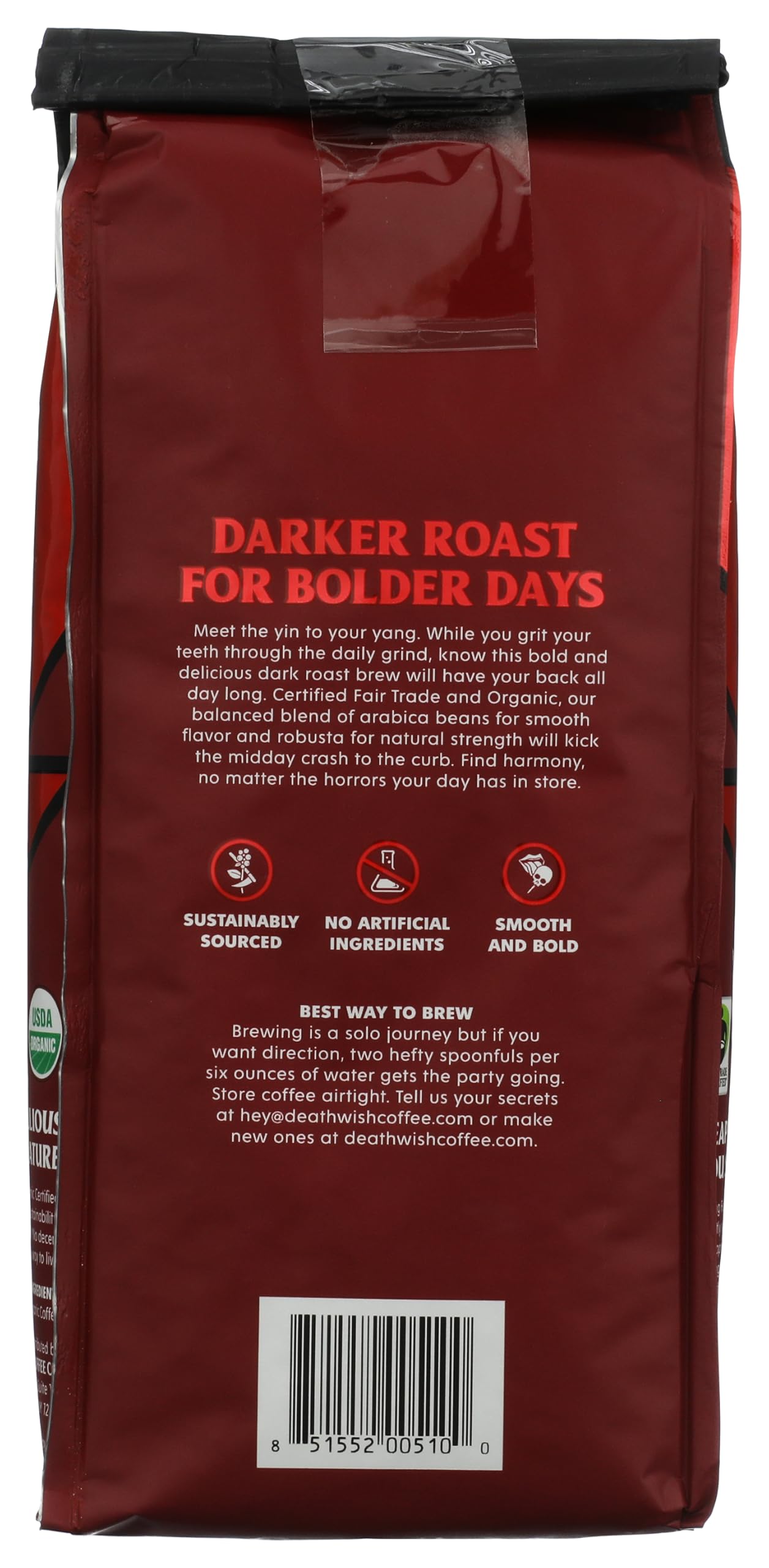 Death Wish Coffee pouring beans into grinder to show fresh grind benefit