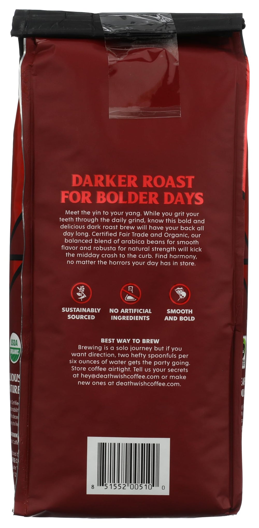 Death Wish Coffee pouring beans into grinder to show fresh grind benefit