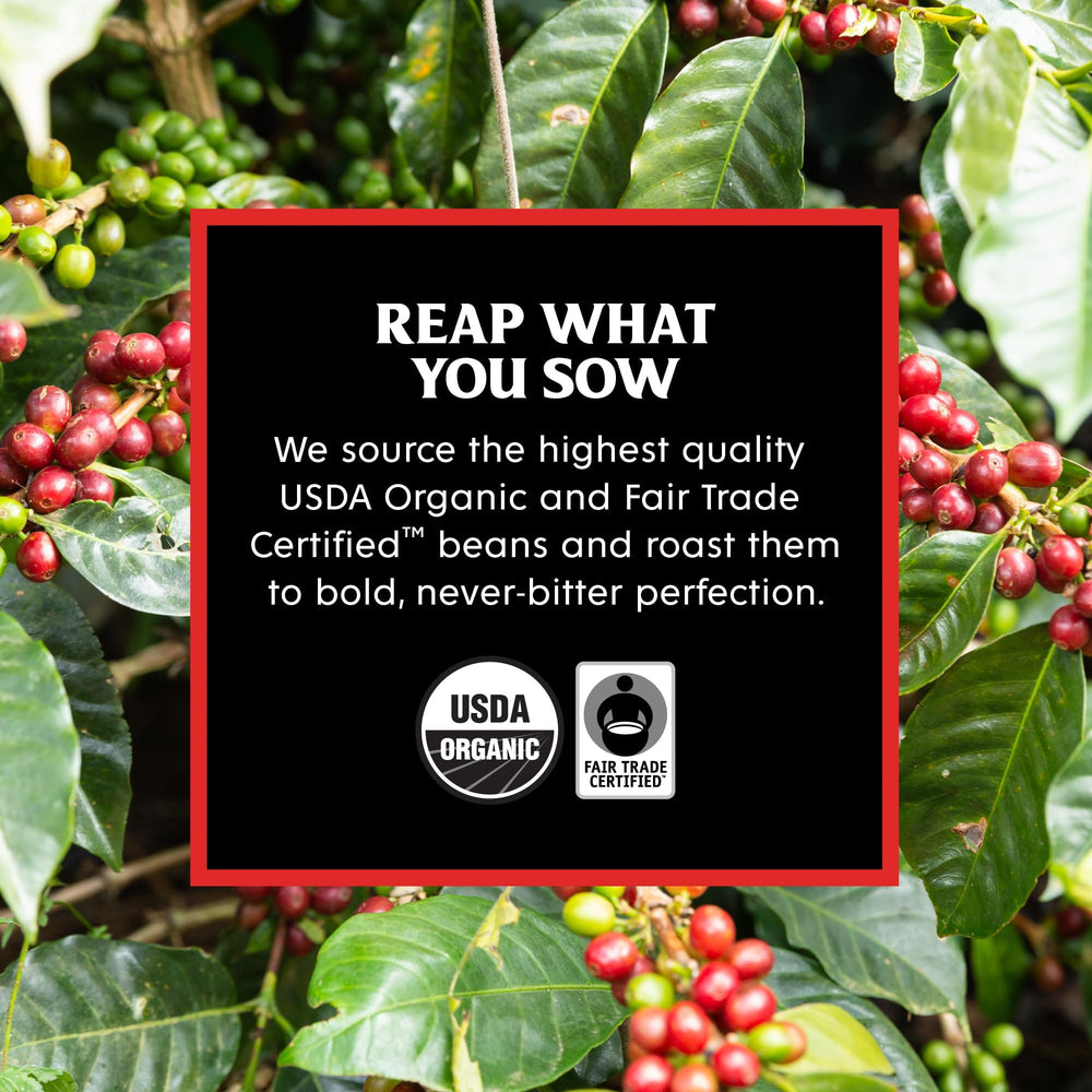 Death Wish Coffee roasted bag with loose pods staged to show roast freshness and packaging