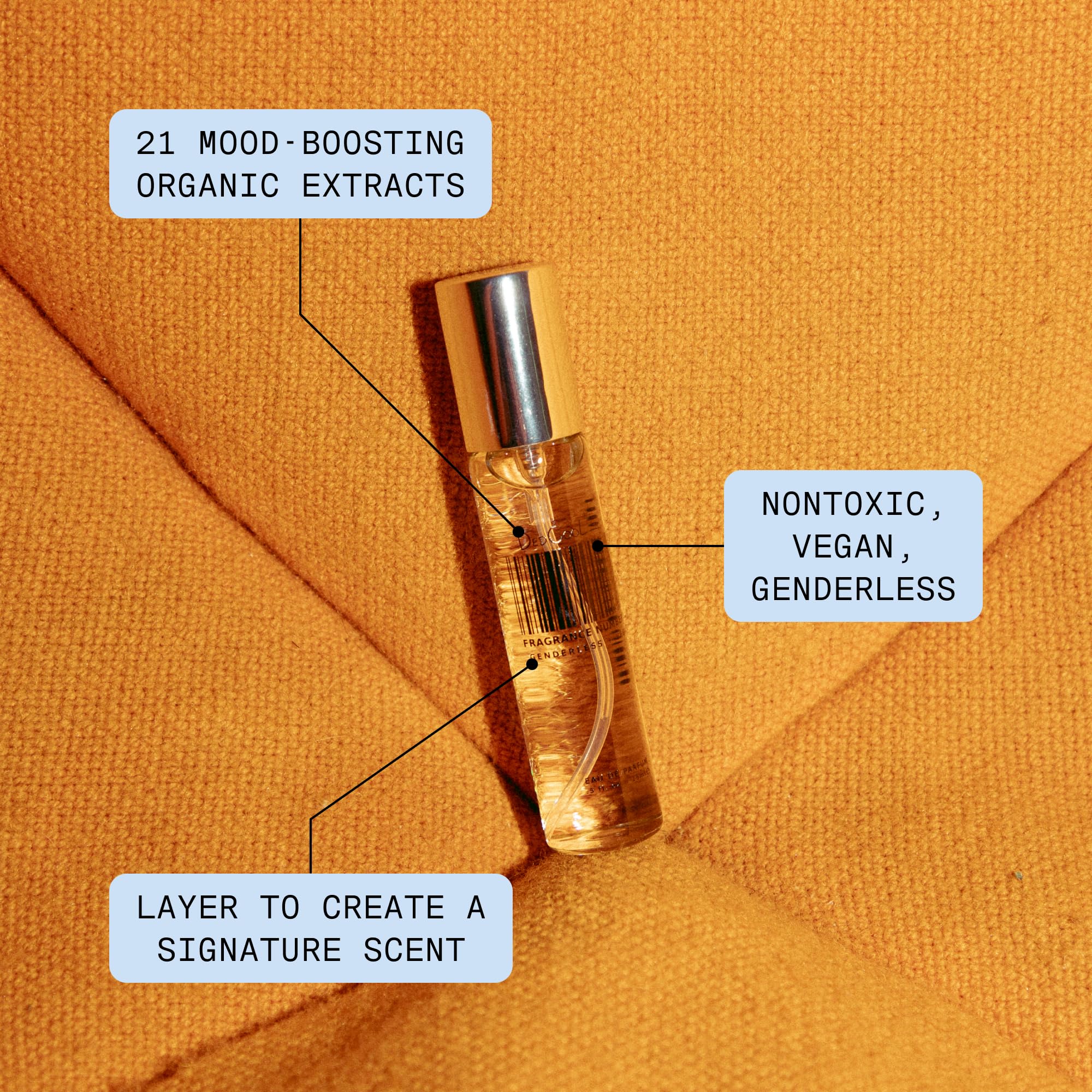 DedCool perfume pour closeup capturing texture and amber tone for depth