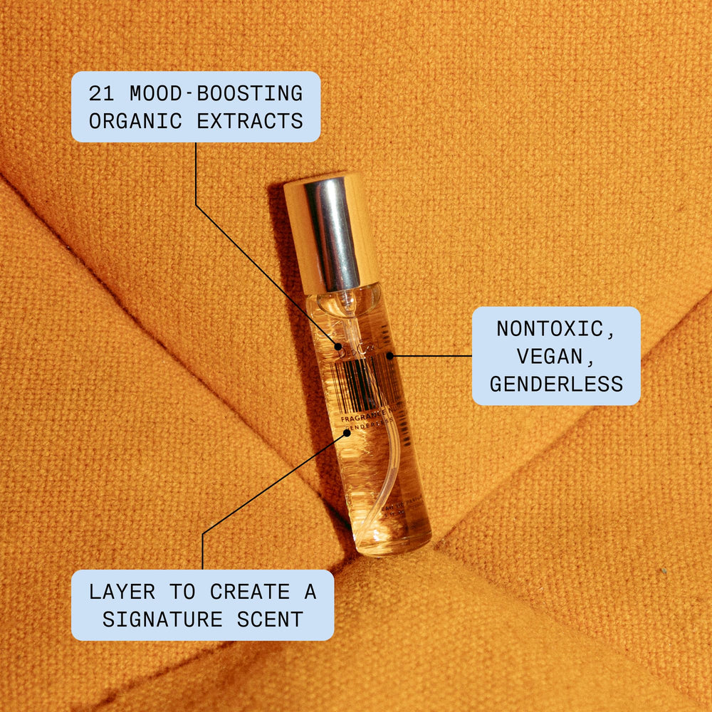 DedCool perfume pour closeup capturing texture and amber tone for depth