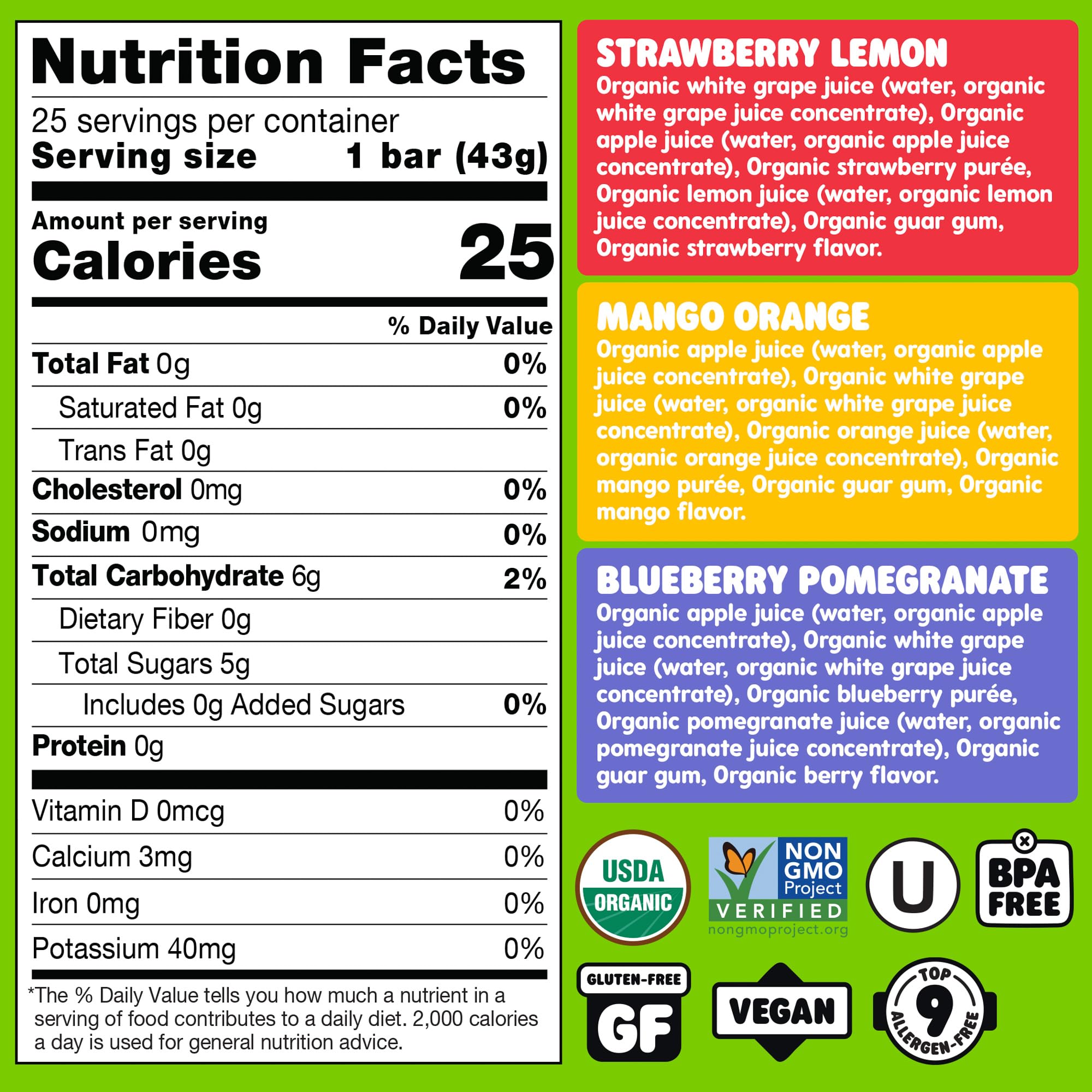 DeeBee's single freezie pop close-up highlighting organic fruit filling