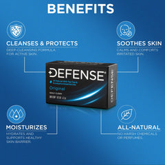 Defense Soap bar in hand demonstrating size and ease of use after workouts