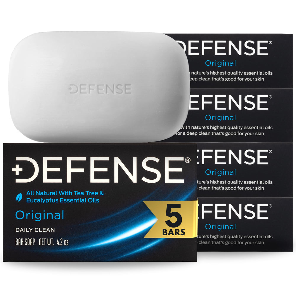 Defense Soap front packaging 5-pack showing value and natural branding