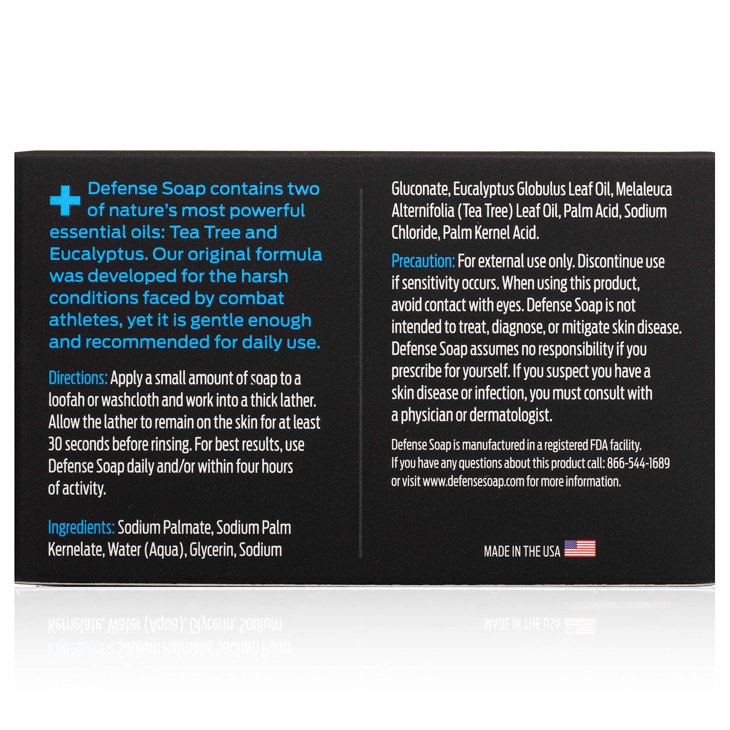 Defense Soap label and ingredient panel emphasizing natural, free-and-clear formulation