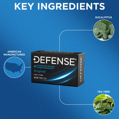 Defense Soap single bar close-up showing dense triple-milled texture and longevity