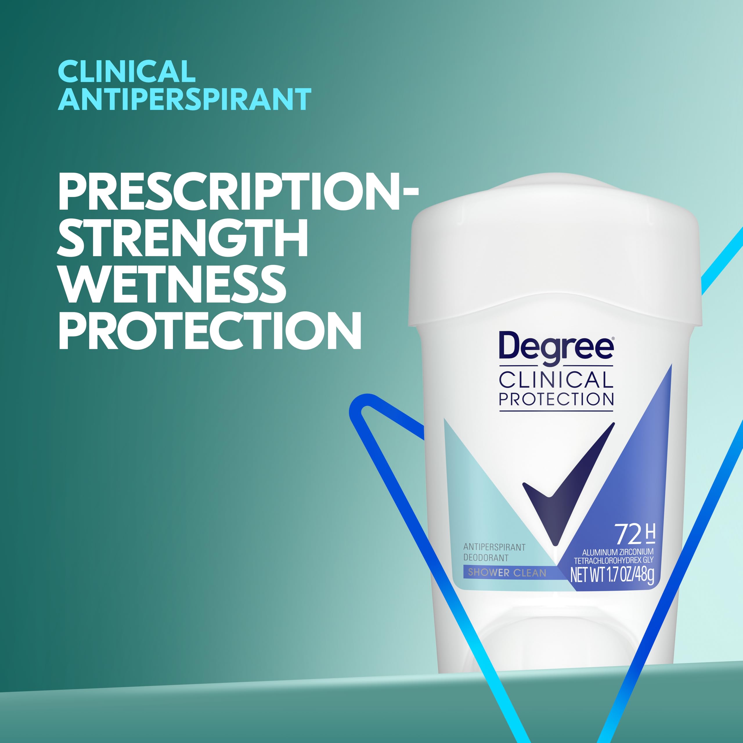 Three-pack of Degree Clinical stacked to show quantity and travel readiness