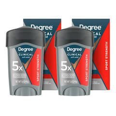 Degree Clinical 5X front packaging showing two soft solid sticks, confident protection