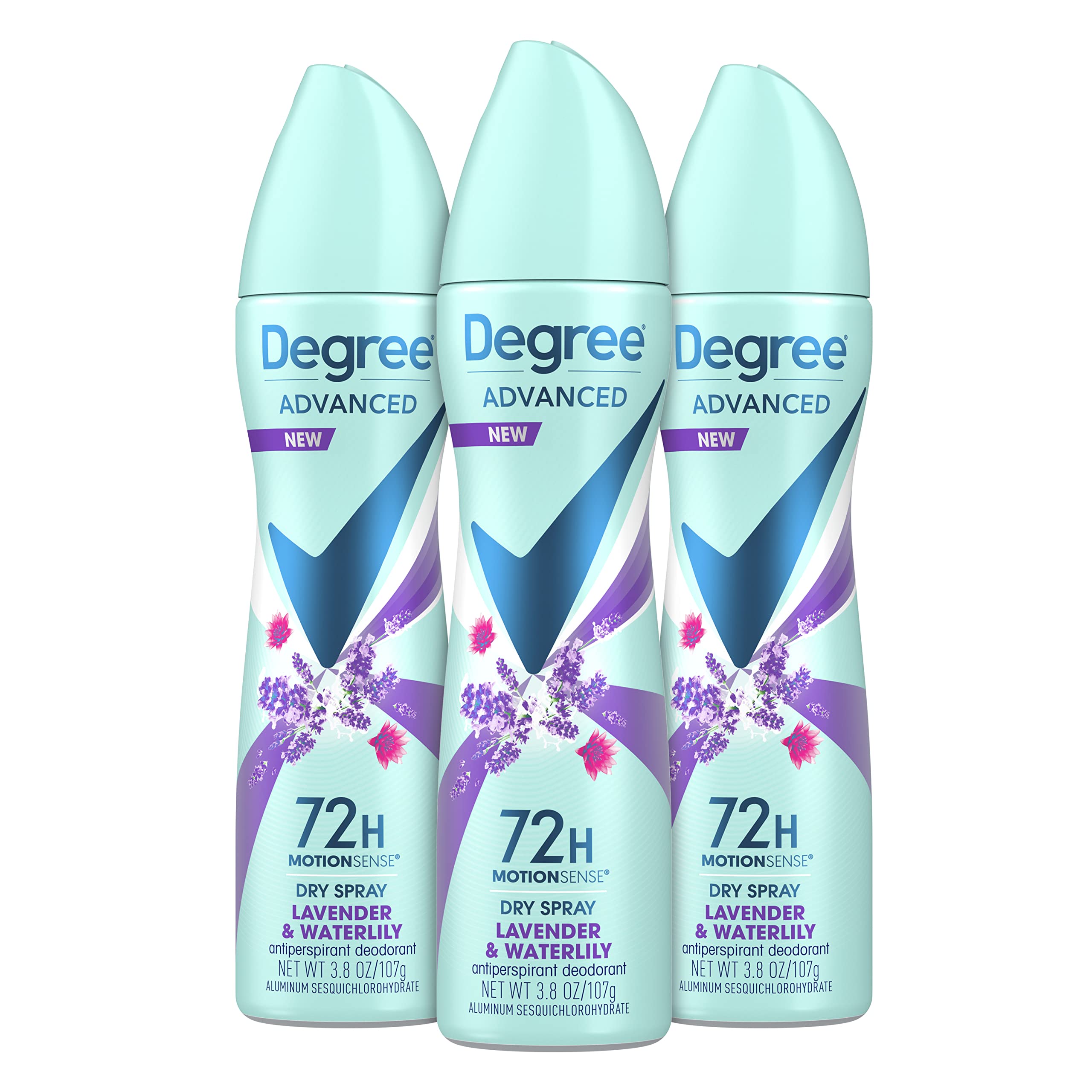 Degree front packaging showing lavender and waterlily for confident protection