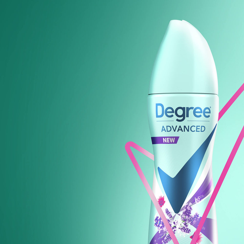 Degree on bathroom counter in morning routine conveying quick daily refresh